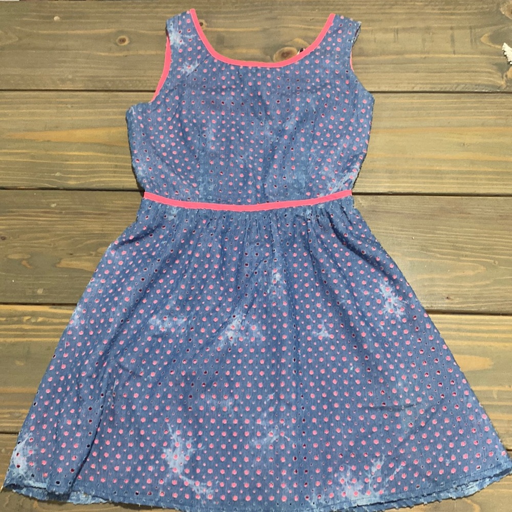 Denim and neon pink cut out back dress